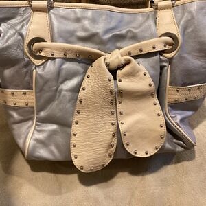 Michael Rome Designs‎ Silver/Cream Shoulder Bag, Made in Italy, Genuine Leather